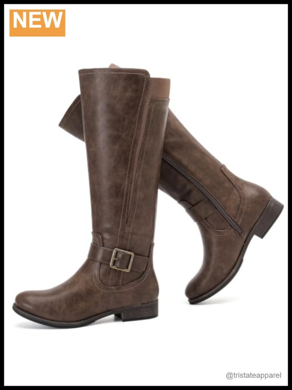 Women's Faux Leather Knee High Boots Round Toe Ridi